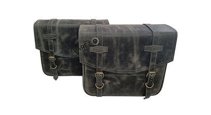 Royal Enfield Classic Reborn 350 Grey Black Leather Bags with Mounting Pair