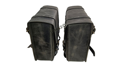 Royal Enfield Classic Reborn 350 Grey Black Leather Bags with Mounting Pair