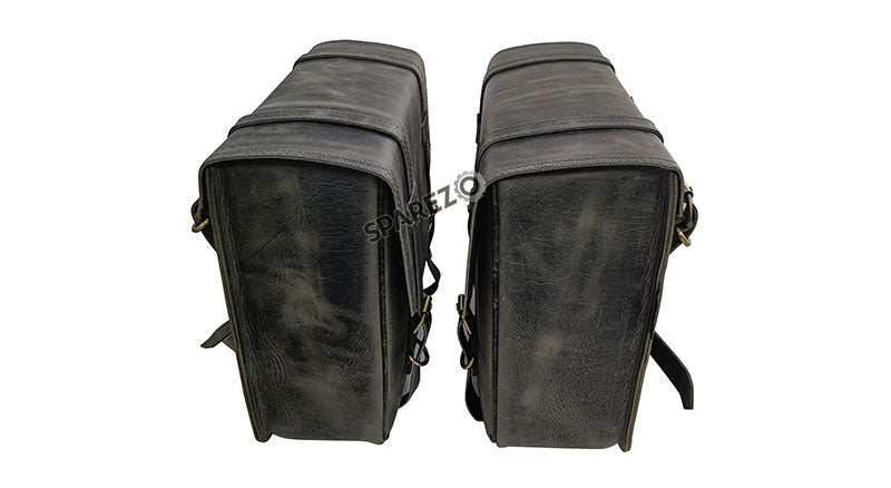Royal Enfield Meteor 350 Grey Black Leather Bags with Mounting Pair
