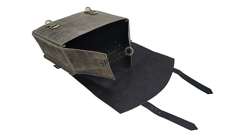 Royal Enfield Hunter 350 Grey Black Leather Bags with Mounting Pair