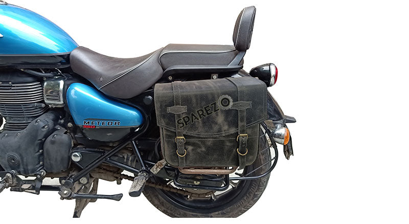 Royal Enfield Meteor 350 Grey Black Leather Bags with Mounting Pair