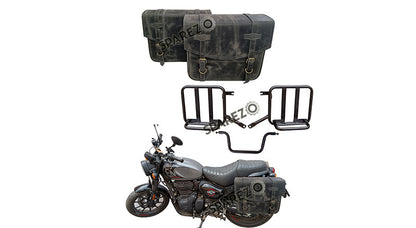 Royal Enfield Hunter 350 Grey Black Leather Bags with Mounting Pair