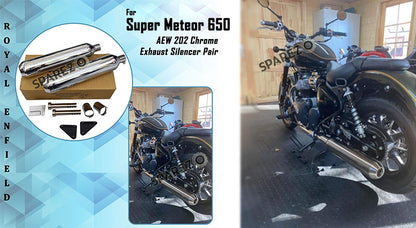 Royal Enfield Super Meteor 650 AEW 202 Chrome Exhaust Silencer LH and RH Pair
