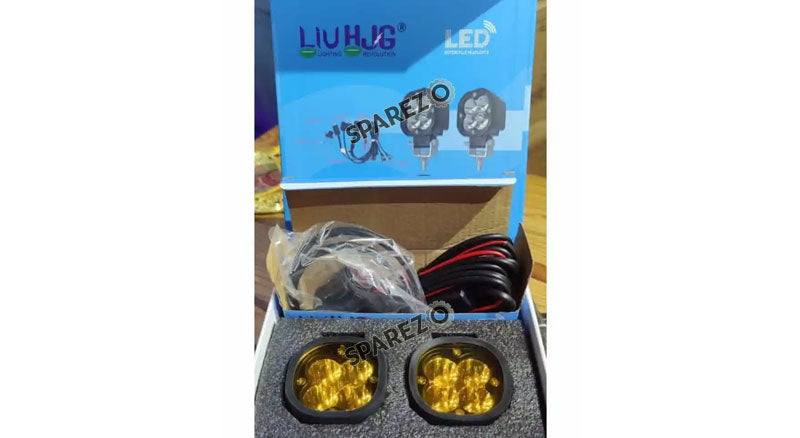 New HJG 4 LED 40W Mini CREE Fog Light Auxiliary Light For All Motorcycles With Wiring Harness Switch and Yellow Filter Cap