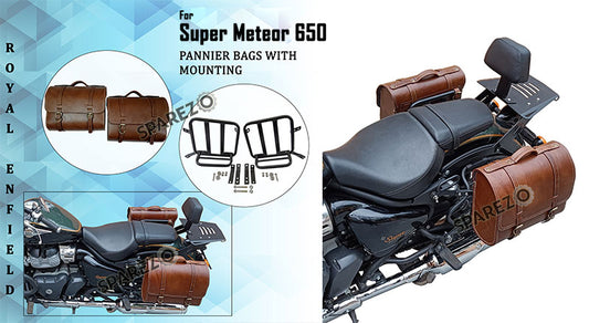 Royal Enfield Super Meteor 650 Brown Leather Bags With Pannier Mounting Pair