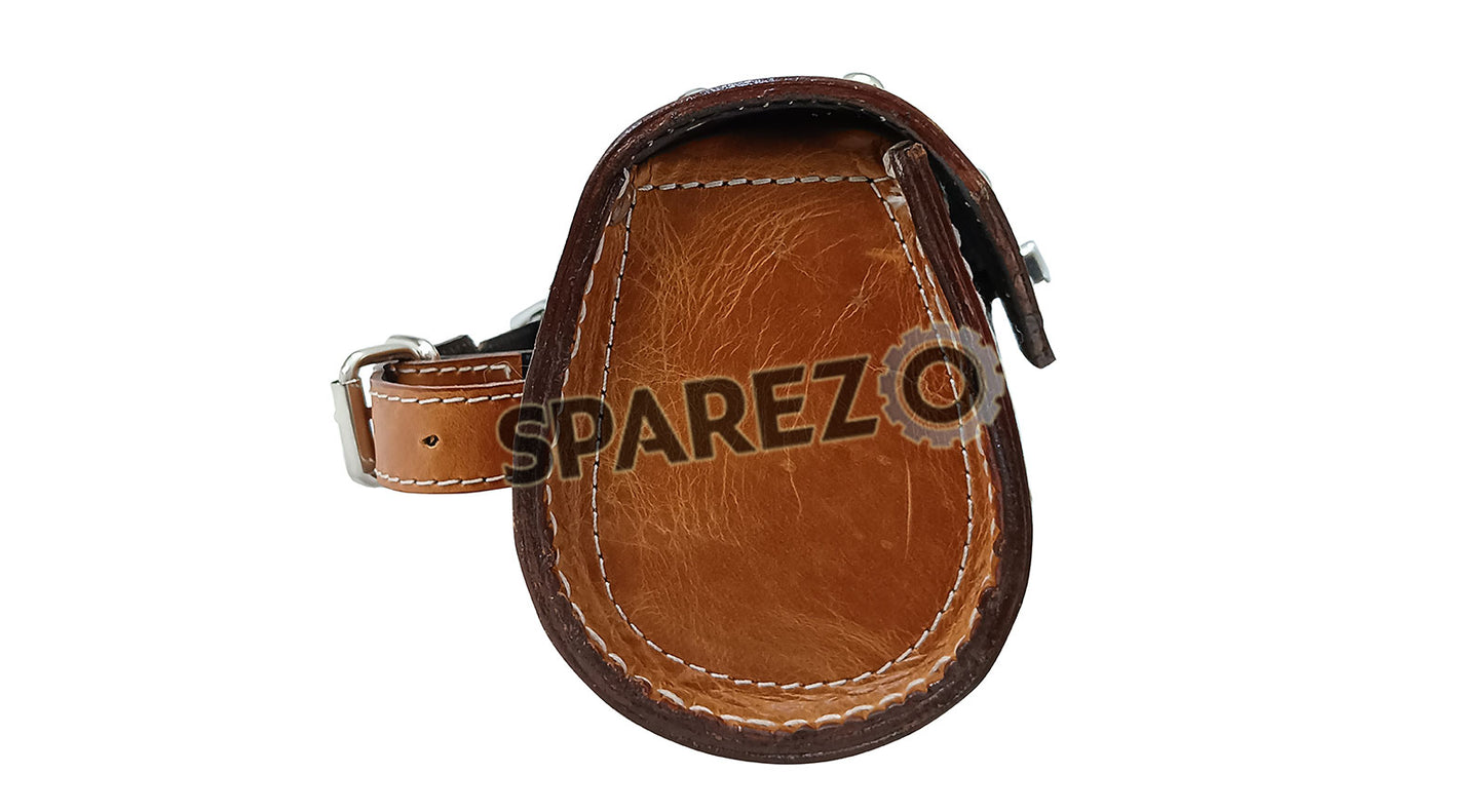 Universal Fit Indian Motorbike Front Side Tan Color Genuine Leather Tool Bag