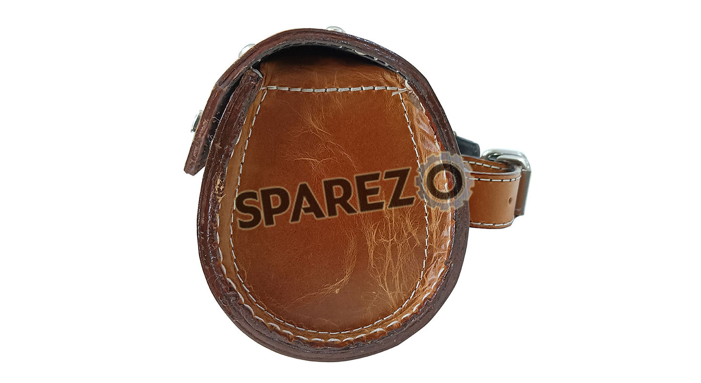 Universal Fit Indian Motorbike Front Side Tan Color Genuine Leather Tool Bag