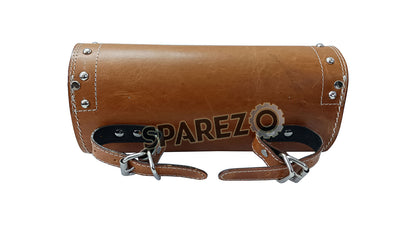 Universal Fit Indian Motorbike Front Side Tan Color Genuine Leather Tool Bag