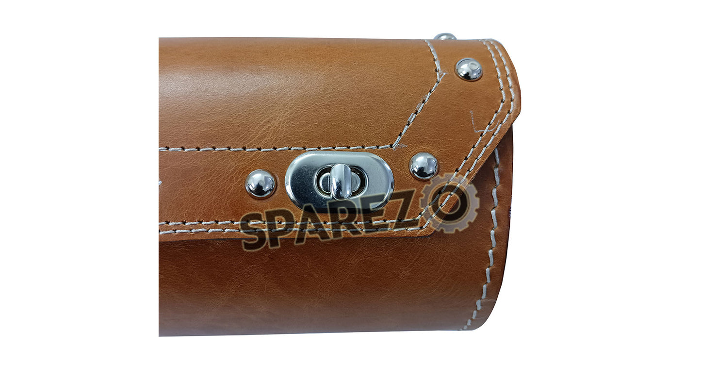Universal Fit Indian Motorbike Front Side Tan Color Genuine Leather Tool Bag