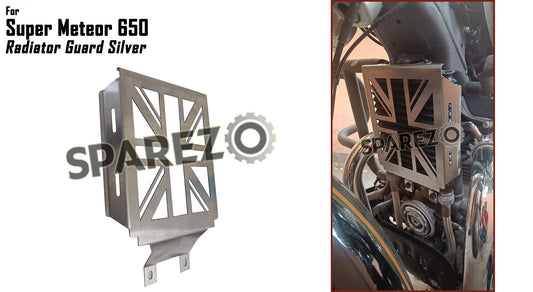 Royal Enfield Super Meteor 650 Flag Design Oil Cooler Radiator Guard Silver
