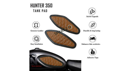 Royal Enfield Hunter 350 Genuine Leather Diamond Design Tank Pad Brown D1
