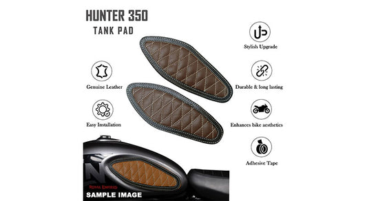 Royal Enfield Hunter 350 Genuine Leather Diamond Design Tank Pad Coffee Brown D2