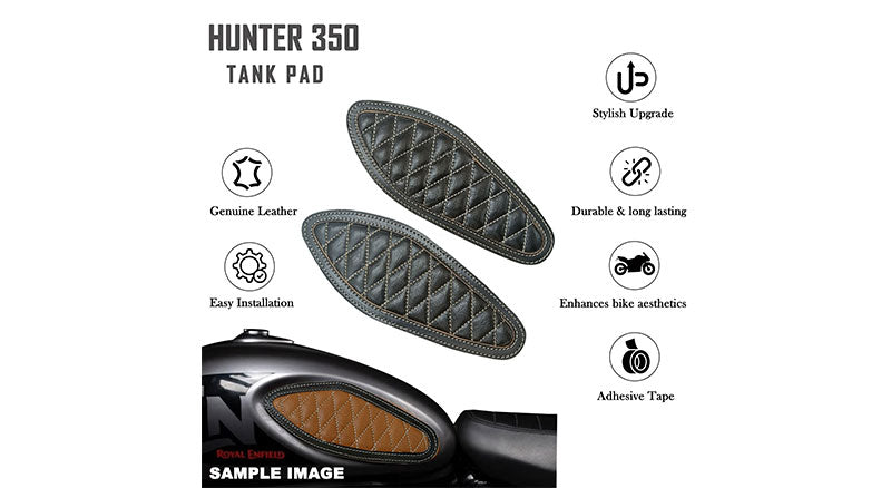 Royal Enfield Hunter 350 Genuine Leather Diamond Design Tank Pad Black D5