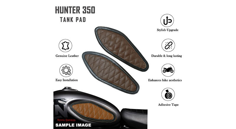 Royal Enfield Hunter 350 Genuine Leather Diamond Design Tank Pad Coffee Brown D7