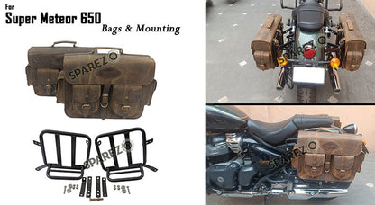For Royal Enfield Super Meteor 650 Rusty Brown Pannier Bags Pair With Mountings