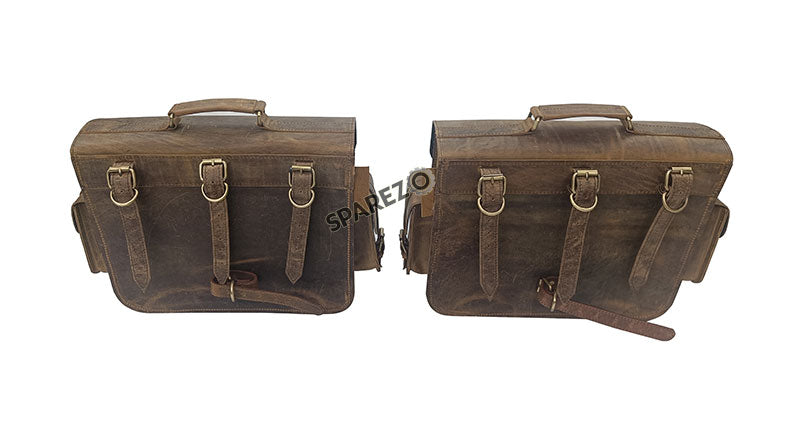For Royal Enfield Super Meteor 650 Rusty Brown Pannier Bags Pair With Mountings