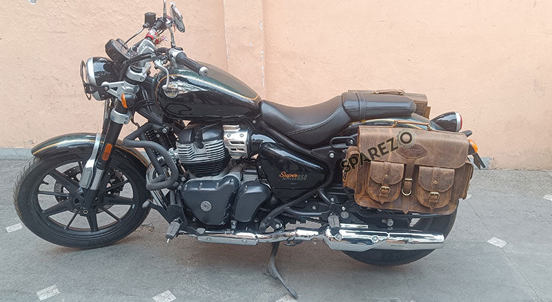 For Royal Enfield Super Meteor 650 Rusty Brown Pannier Bags Pair With Mountings