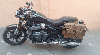 For Royal Enfield Super Meteor 650 Rusty Brown Pannier Bags Pair With Mountings