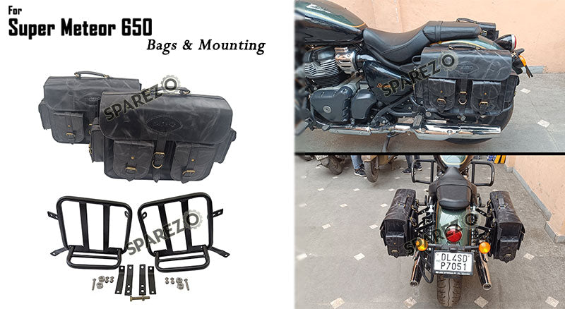 For Royal Enfield Super Meteor 650 Black Pannier Bags Pair With Mountings