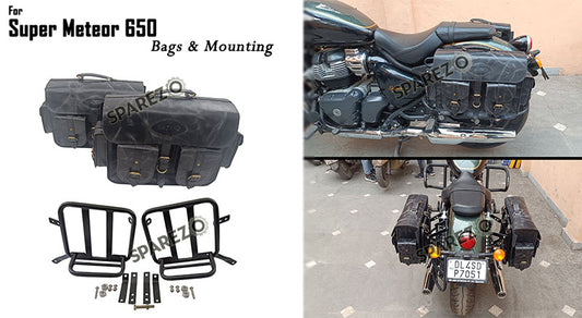 For Royal Enfield Super Meteor 650 Black Pannier Bags Pair With Mountings