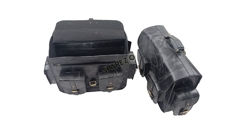 For Royal Enfield Super Meteor 650 Black Pannier Bags Pair With Mountings