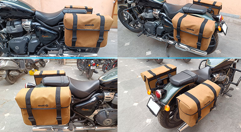 For Royal Enfield Super Meteor 650 Canvas Pannier bags with Mounting Pair