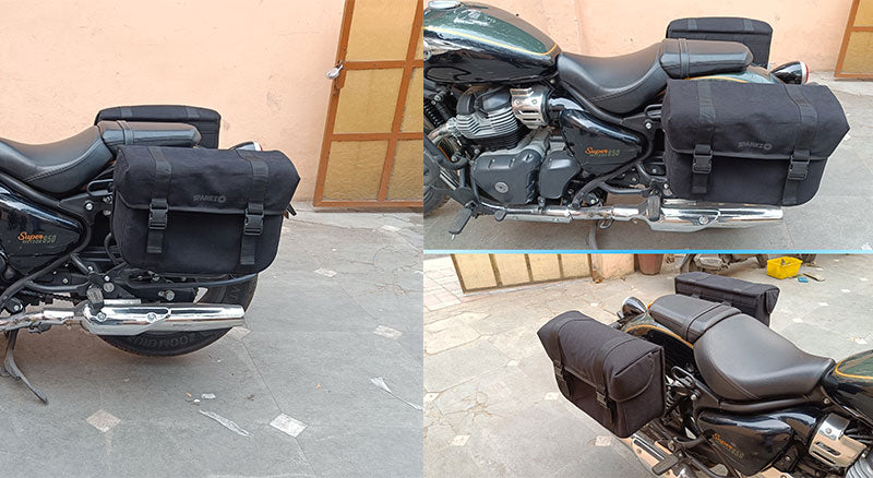 For Royal Enfield Super Meteor 650 Black Canvas Pannier bags with Mounting