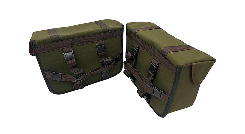 For Royal Enfield Super Meteor 650 Olive Canvas Pannier bags with Mounting