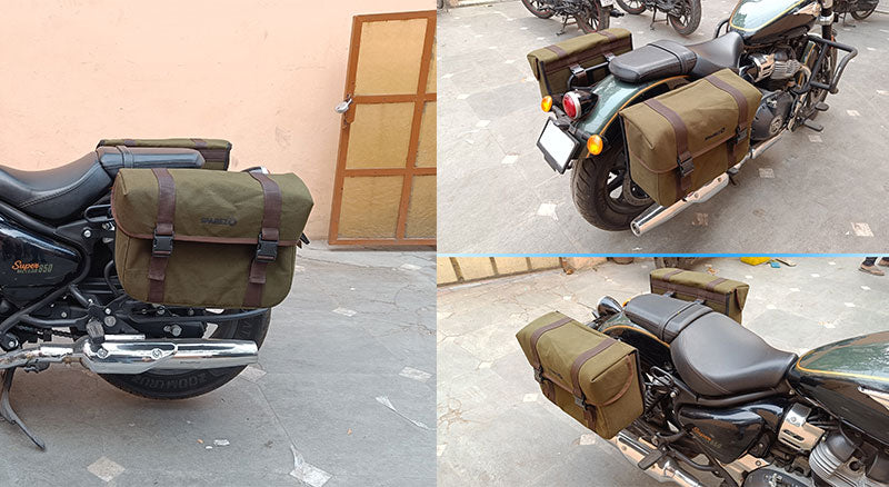 For Royal Enfield Super Meteor 650 Olive Canvas Pannier bags with Mounting