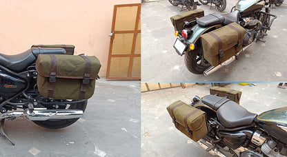 For Royal Enfield Super Meteor 650 Olive Canvas Pannier bags with Mounting