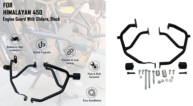 For Royal Enfield New Himalayan 450 Engine Guard with Sliders Black