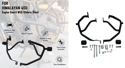 For Royal Enfield New Himalayan 450 Engine Guard with Sliders Black