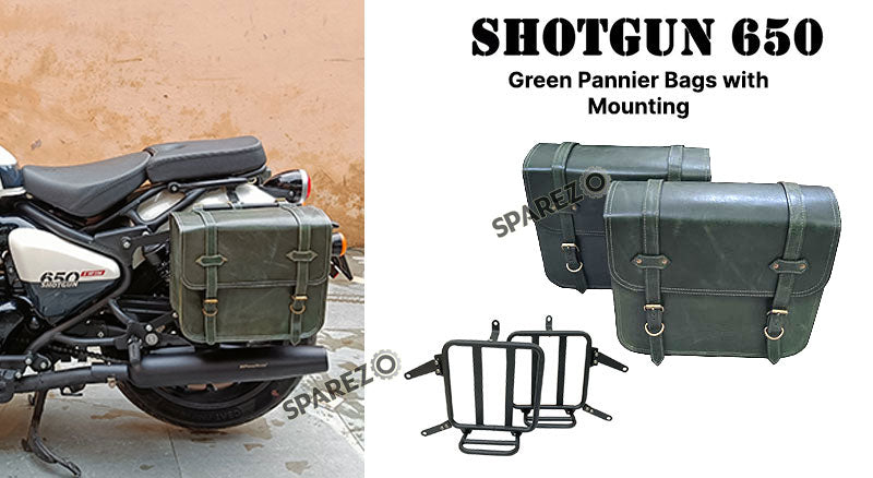 Fit For Royal Enfield Shotgun 650 Dark Green Leather Pannier Bags with Mounting