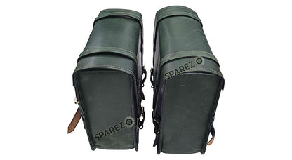 Fit For Royal Enfield Shotgun 650 Dark Green Leather Pannier Bags with Mounting