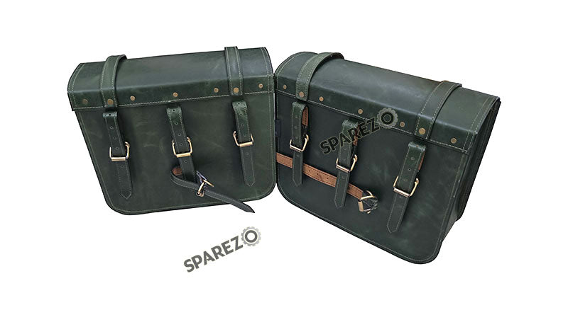 Fit For Royal Enfield Shotgun 650 Dark Green Leather Pannier Bags with Mounting
