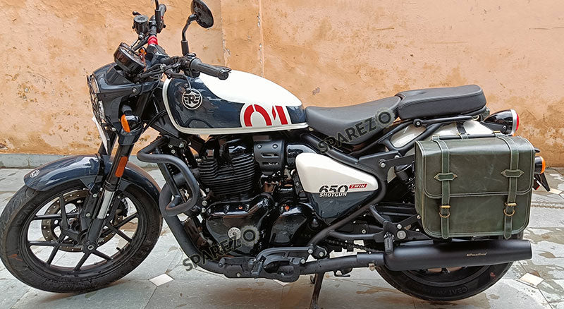 Fit For Royal Enfield Shotgun 650 Dark Green Leather Pannier Bags with Mounting