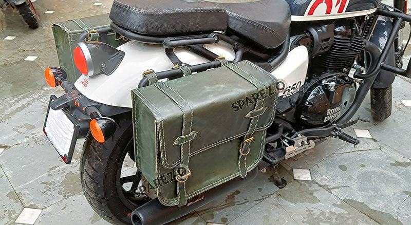 Fit For Royal Enfield Shotgun 650 Dark Green Leather Pannier Bags with Mounting