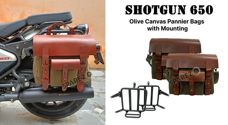 Fit For Royal Enfield Shotgun 650 Canvas and Leather Pannier Bags With Mounting