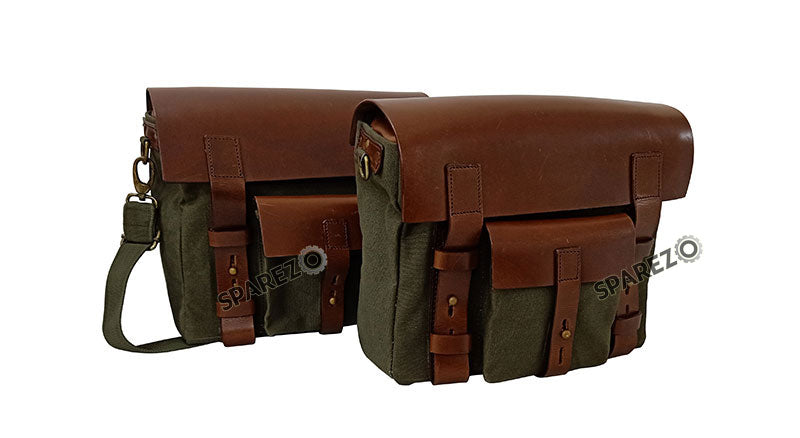 Fit For Royal Enfield Shotgun 650 Canvas and Leather Pannier Bags With Mounting