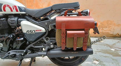 Fit For Royal Enfield Shotgun 650 Canvas and Leather Pannier Bags With Mounting