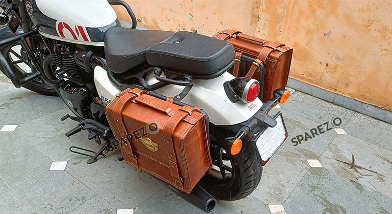 Fit For Royal Enfield Shotgun 650 Tan Brown Leather Pannier Bags with Mounting