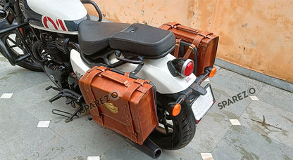 Fit For Royal Enfield Shotgun 650 Tan Brown Leather Pannier Bags with Mounting