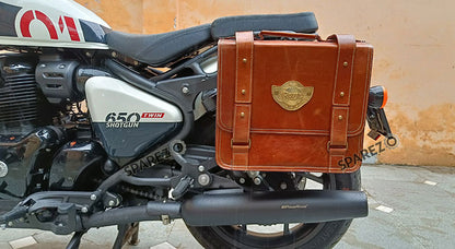 Fit For Royal Enfield Shotgun 650 Tan Brown Leather Pannier Bags with Mounting