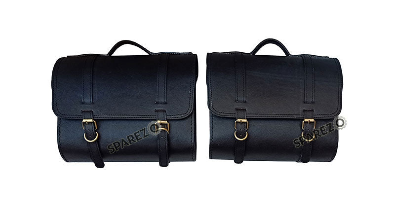 Fit For Royal Enfield Shotgun 650 Black Leather Pannier Bags with Mounting Pair