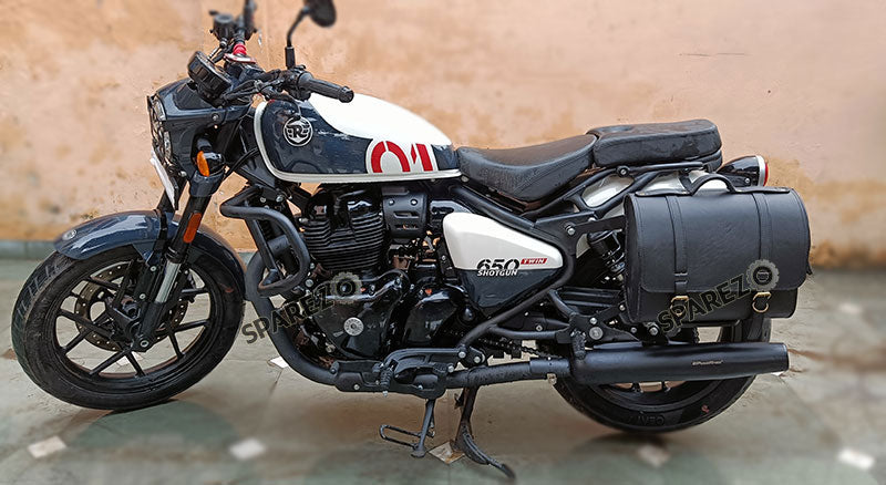 Fit For Royal Enfield Shotgun 650 Black Leather Pannier Bags with Mounting Pair