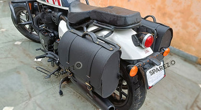 Fit For Royal Enfield Shotgun 650 Black Leather Pannier Bags with Mounting Pair