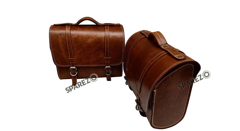 Fit For Royal Enfield Shotgun 650 Brown Tan Leather Pannier Bags with Mounting