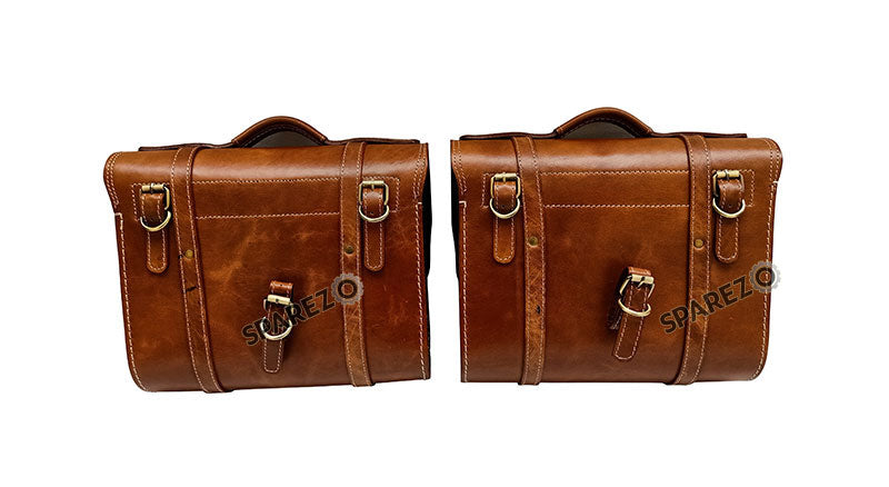 Fit For Royal Enfield Shotgun 650 Brown Tan Leather Pannier Bags with Mounting