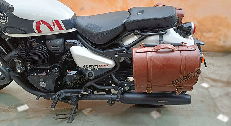 Fit For Royal Enfield Shotgun 650 Brown Tan Leather Pannier Bags with Mounting
