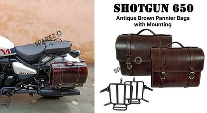 Fit For Royal Enfield Shotgun 650 Antique Brown Leather Pannier Bags with Mounting